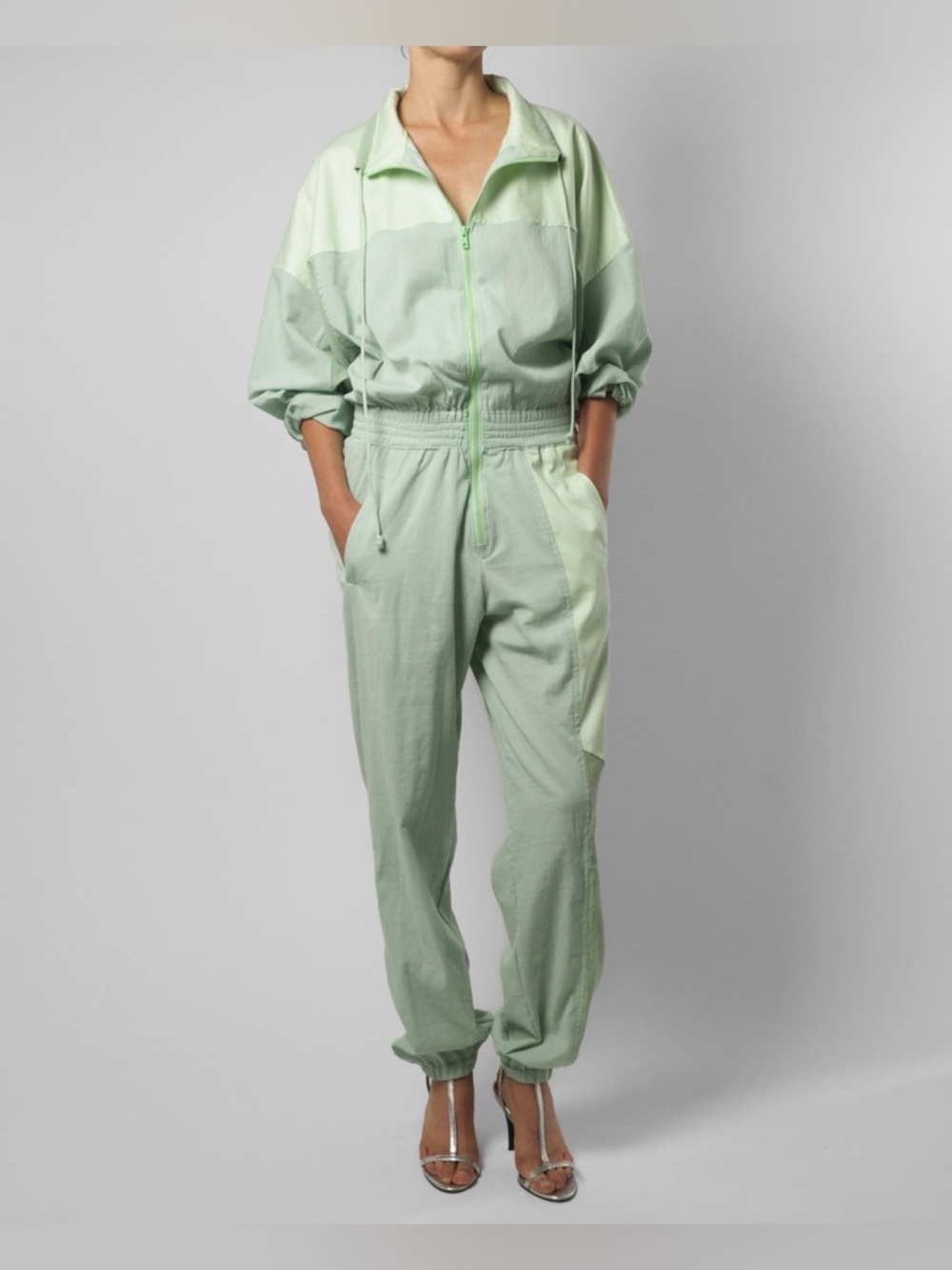 Paradised Kelsey Seafoam Cotton Gauze Zip Jumpsuit Relaxed Fit